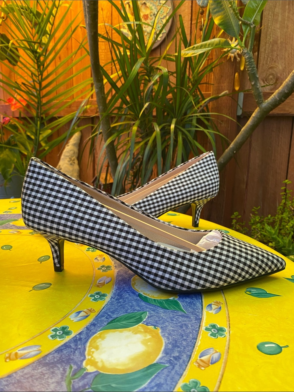 Nordstrom life-stride Black and White Gingham Kitten Heel Pumps size 10M